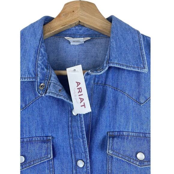 ARIAT RUFFLE DENIM PALE INDIGO WOMEN'S SHIRT SIZE XS/TP NWT - Picture 5 of 8